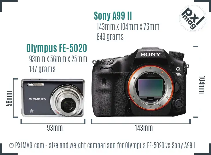 Olympus FE-5020 vs Sony A99 II size comparison
