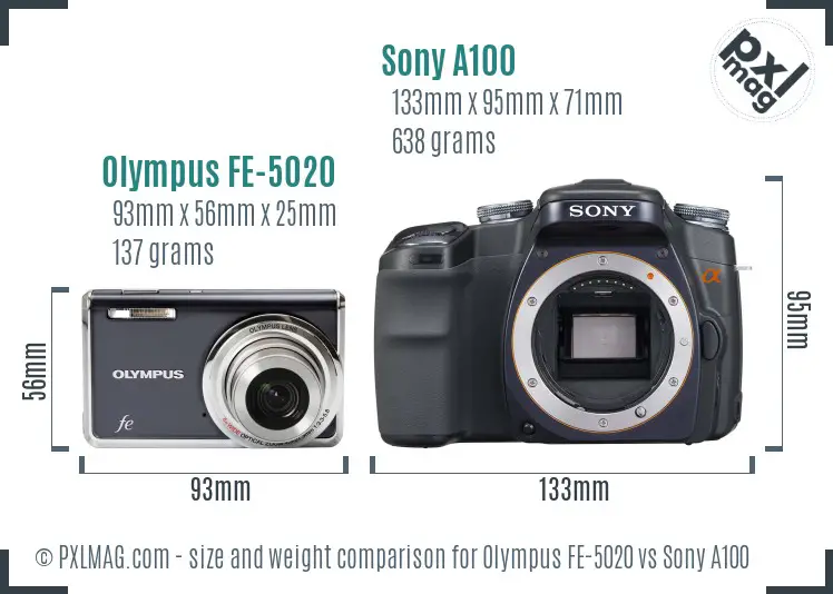 Olympus FE-5020 vs Sony A100 size comparison