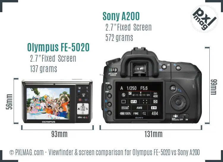 Olympus FE-5020 vs Sony A200 Screen and Viewfinder comparison