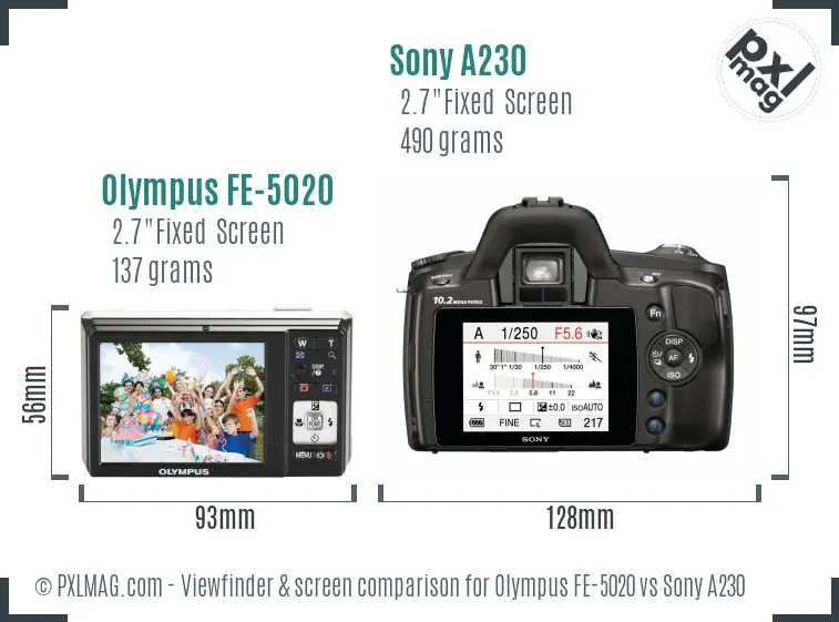 Olympus FE-5020 vs Sony A230 Screen and Viewfinder comparison