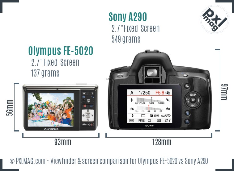 Olympus FE-5020 vs Sony A290 Screen and Viewfinder comparison