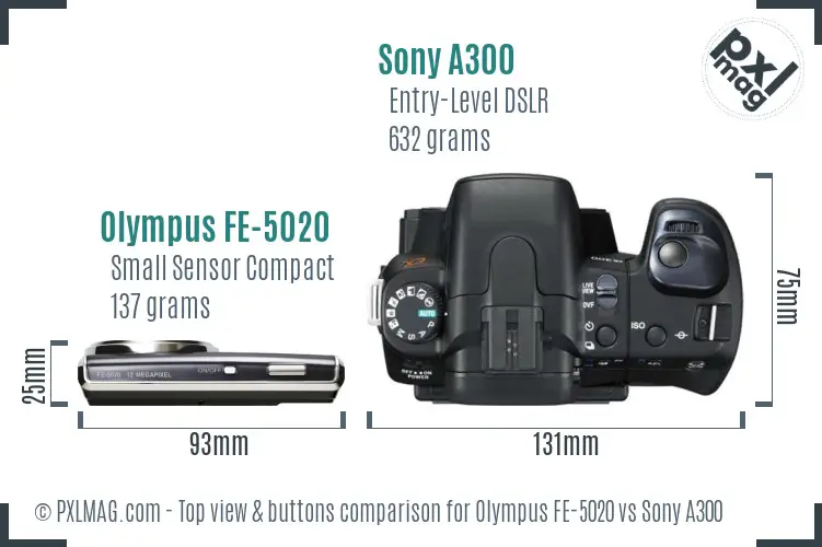 Olympus FE-5020 vs Sony A300 top view buttons comparison