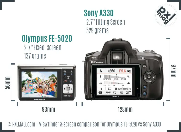 Olympus FE-5020 vs Sony A330 Screen and Viewfinder comparison