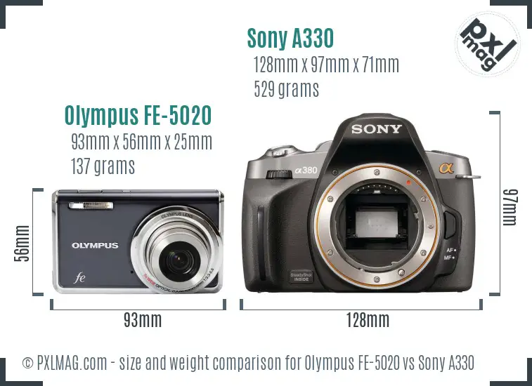 Olympus FE-5020 vs Sony A330 size comparison