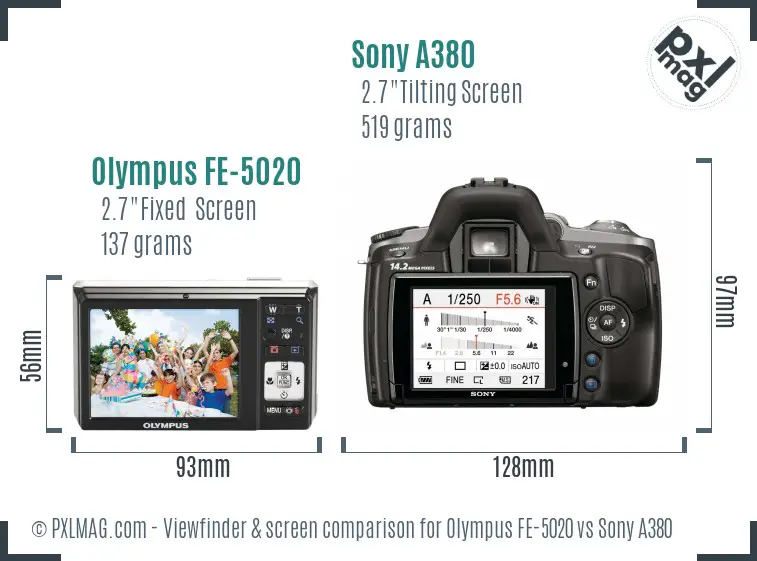 Olympus FE-5020 vs Sony A380 Screen and Viewfinder comparison