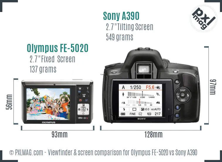 Olympus FE-5020 vs Sony A390 Screen and Viewfinder comparison