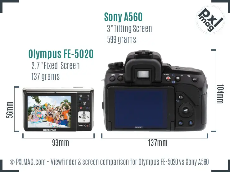 Olympus FE-5020 vs Sony A560 Screen and Viewfinder comparison