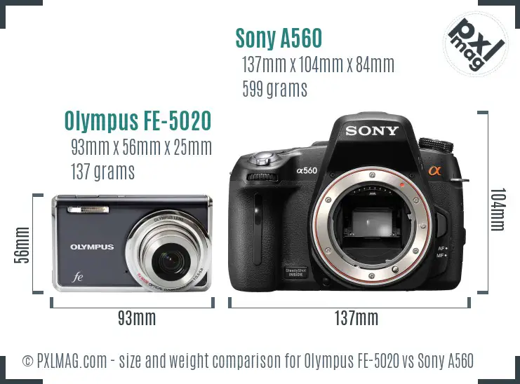 Olympus FE-5020 vs Sony A560 size comparison