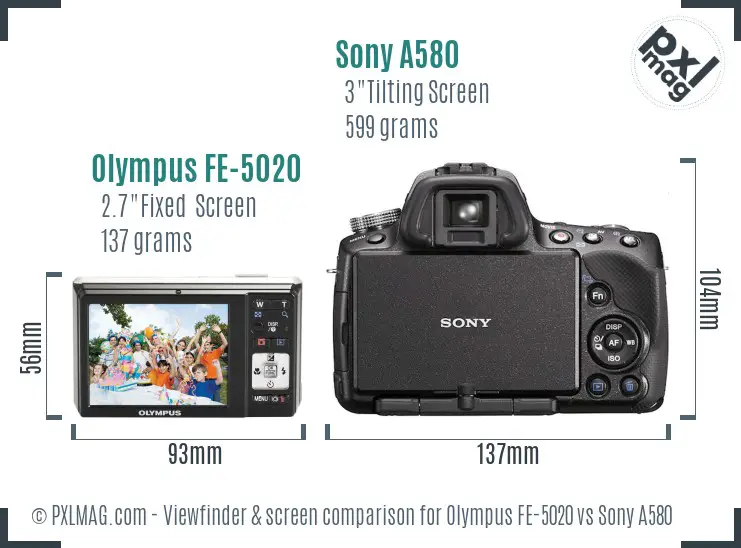 Olympus FE-5020 vs Sony A580 Screen and Viewfinder comparison