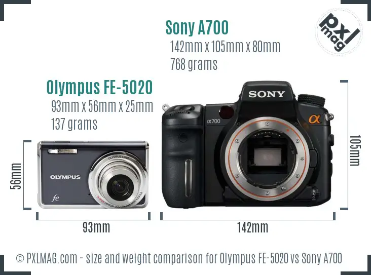 Olympus FE-5020 vs Sony A700 size comparison