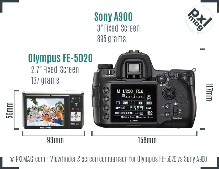 Olympus FE-5020 vs Sony A900 Screen and Viewfinder comparison