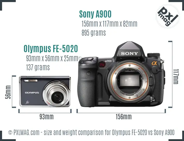 Olympus FE-5020 vs Sony A900 size comparison
