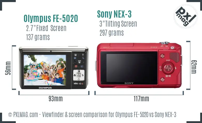 Olympus FE-5020 vs Sony NEX-3 Screen and Viewfinder comparison