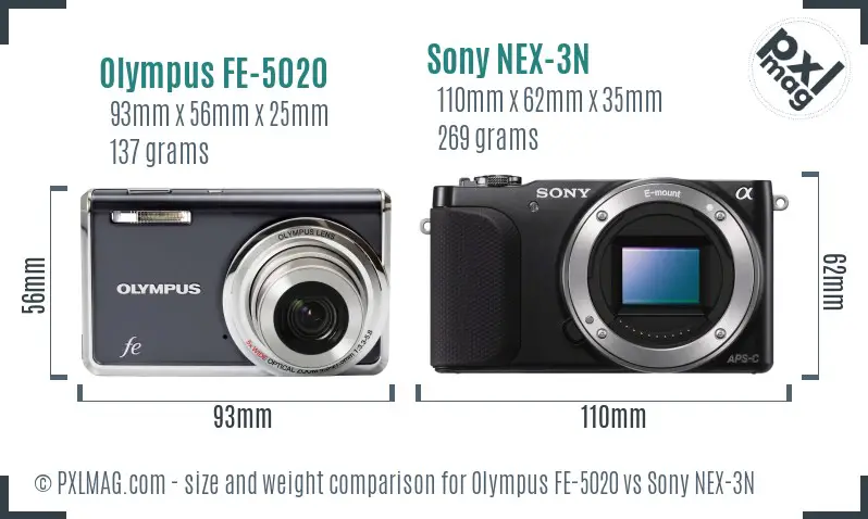 Olympus FE-5020 vs Sony NEX-3N size comparison