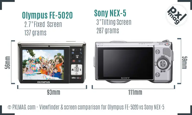 Olympus FE-5020 vs Sony NEX-5 Screen and Viewfinder comparison