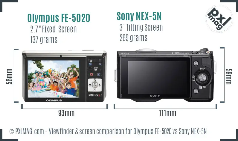 Olympus FE-5020 vs Sony NEX-5N Screen and Viewfinder comparison