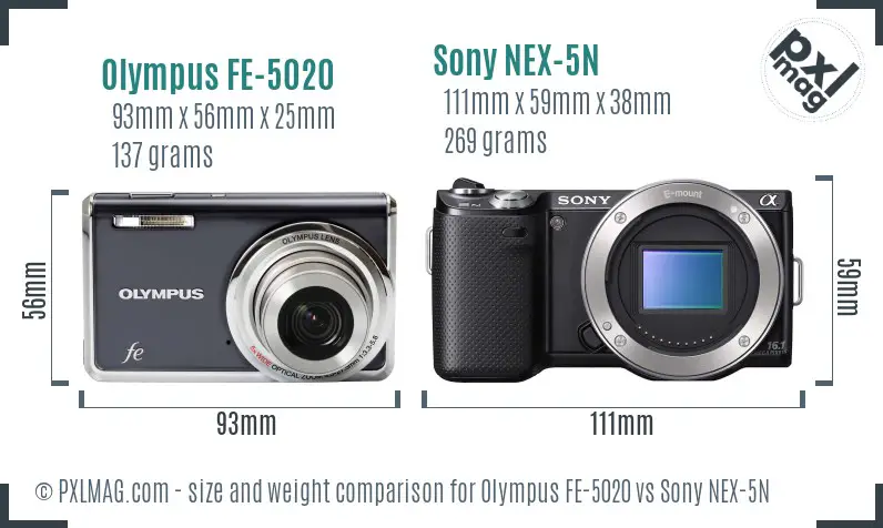 Olympus FE-5020 vs Sony NEX-5N size comparison