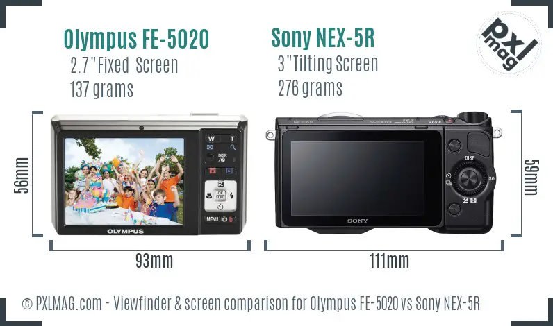 Olympus FE-5020 vs Sony NEX-5R Screen and Viewfinder comparison