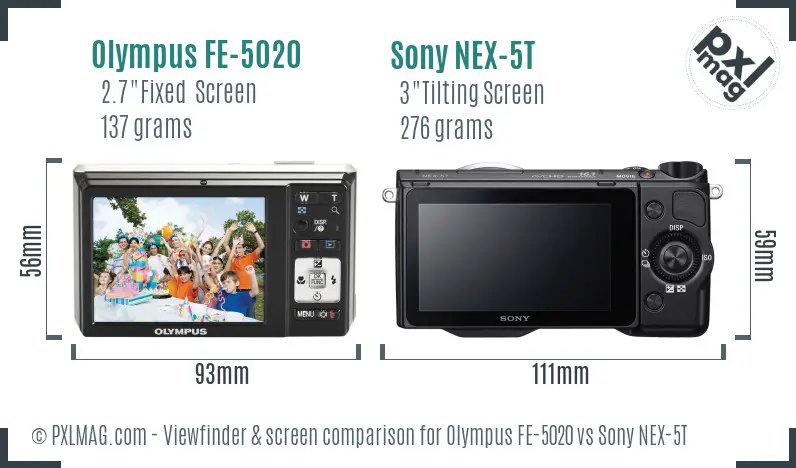 Olympus FE-5020 vs Sony NEX-5T Screen and Viewfinder comparison
