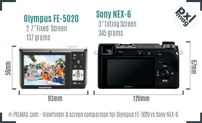 Olympus FE-5020 vs Sony NEX-6 Screen and Viewfinder comparison