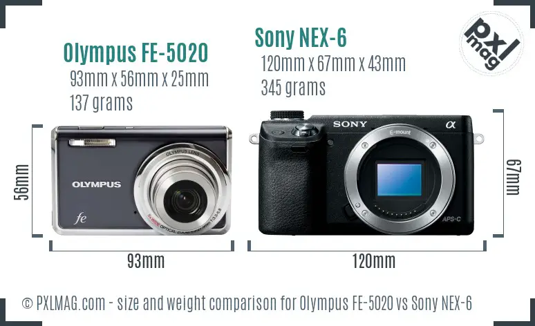 Olympus FE-5020 vs Sony NEX-6 size comparison