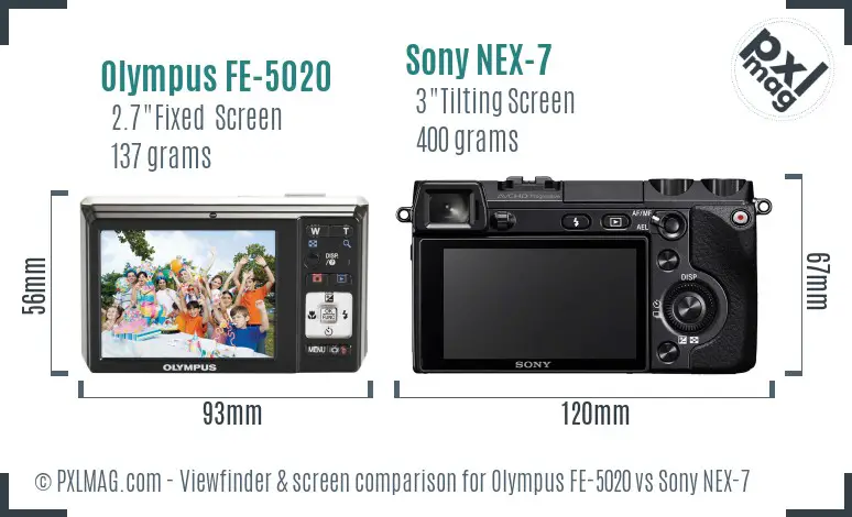 Olympus FE-5020 vs Sony NEX-7 Screen and Viewfinder comparison