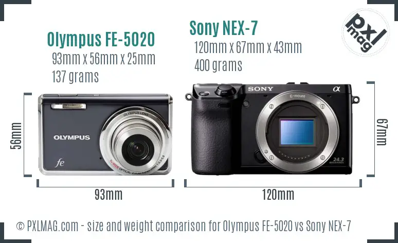 Olympus FE-5020 vs Sony NEX-7 size comparison