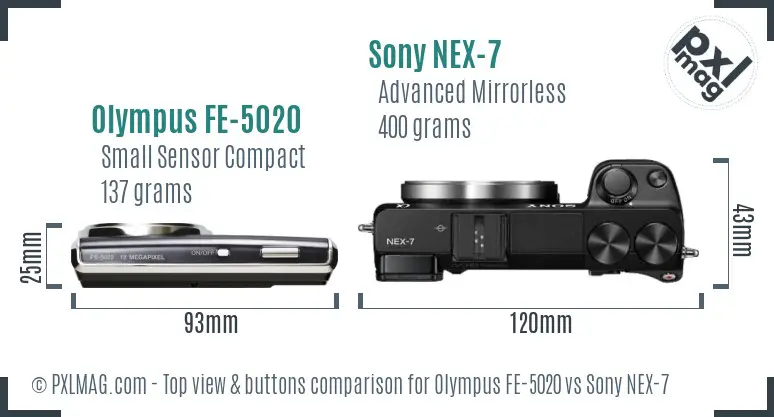 Olympus FE-5020 vs Sony NEX-7 top view buttons comparison