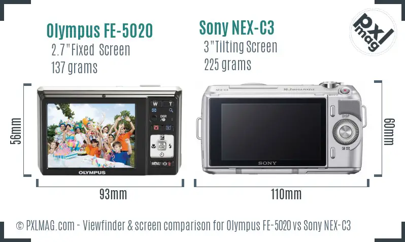 Olympus FE-5020 vs Sony NEX-C3 Screen and Viewfinder comparison