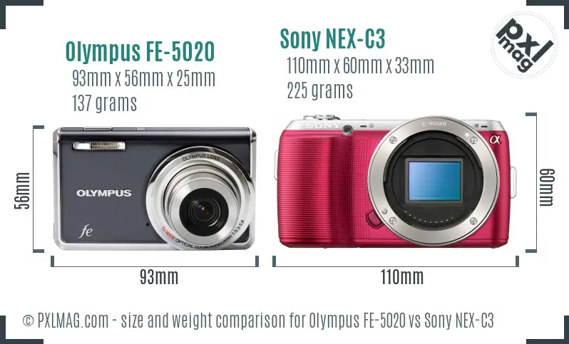 Olympus FE-5020 vs Sony NEX-C3 size comparison