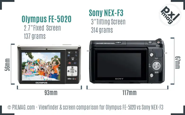 Olympus FE-5020 vs Sony NEX-F3 Screen and Viewfinder comparison