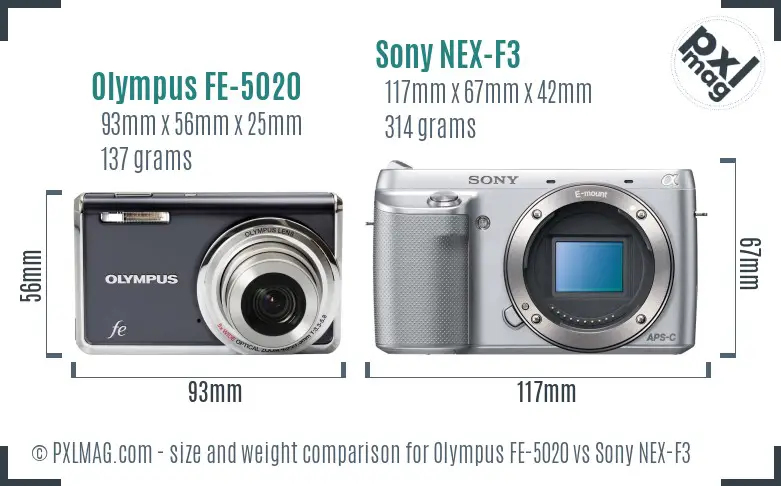 Olympus FE-5020 vs Sony NEX-F3 size comparison