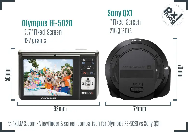 Olympus FE-5020 vs Sony QX1 Screen and Viewfinder comparison