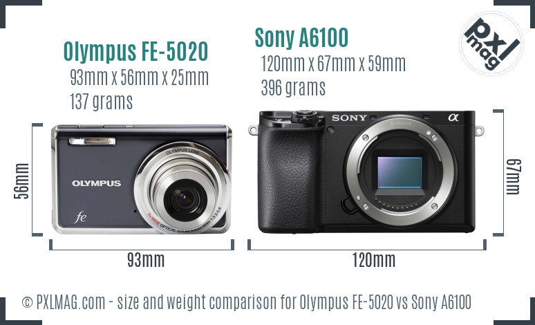 Olympus FE-5020 vs Sony A6100 size comparison Olympus FE-5020 vs Sony A6100 size comparison