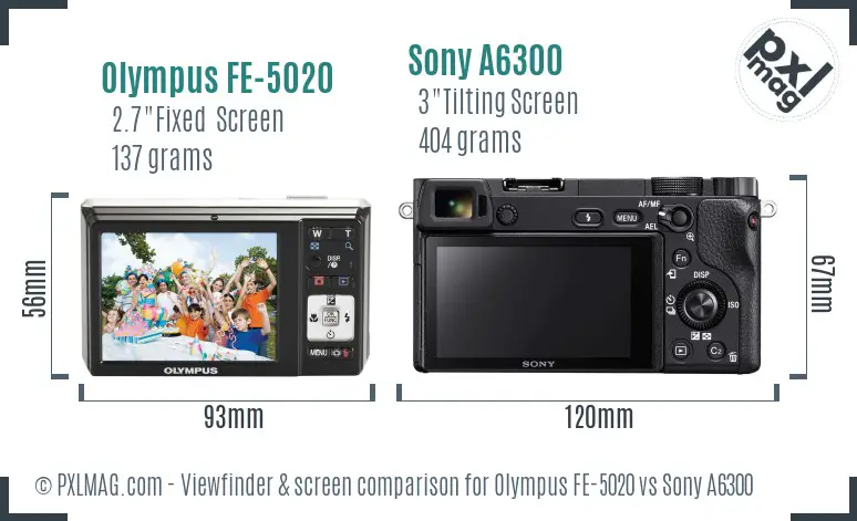 Olympus FE-5020 vs Sony A6300 Screen and Viewfinder comparison