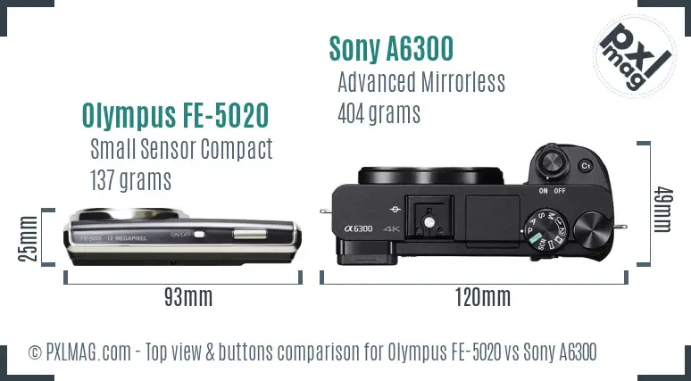 Olympus FE-5020 vs Sony A6300 top view buttons comparison