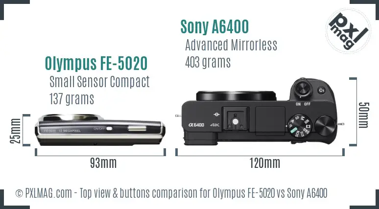 Olympus FE-5020 vs Sony A6400 top view buttons comparison