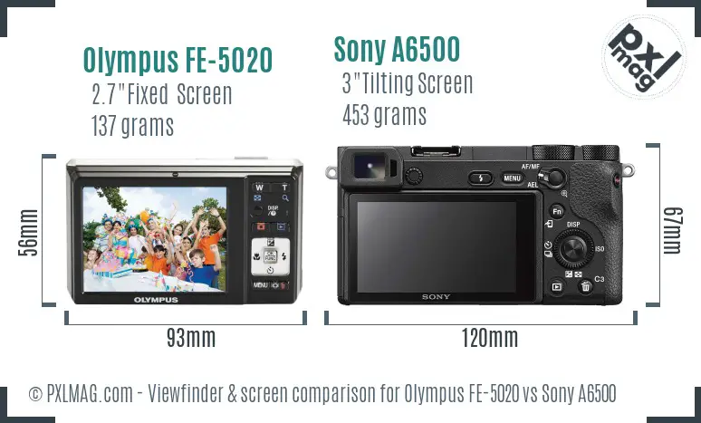 Olympus FE-5020 vs Sony A6500 Screen and Viewfinder comparison