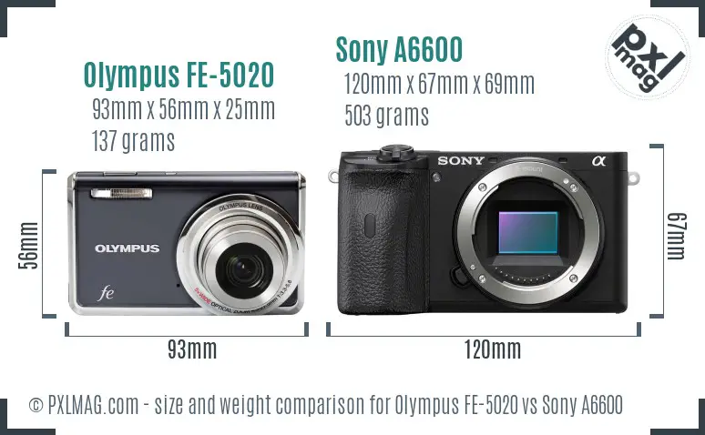 Olympus FE-5020 vs Sony A6600 size comparison