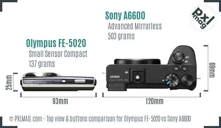 Olympus FE-5020 vs Sony A6600 top view buttons comparison
