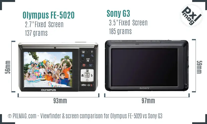 Olympus FE-5020 vs Sony G3 Screen and Viewfinder comparison