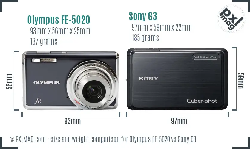 Olympus FE-5020 vs Sony G3 size comparison