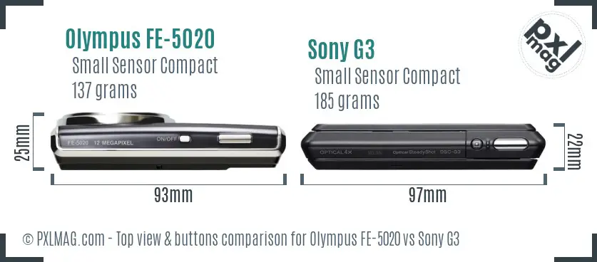 Olympus FE-5020 vs Sony G3 top view buttons comparison