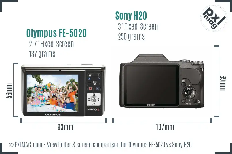 Olympus FE-5020 vs Sony H20 Screen and Viewfinder comparison