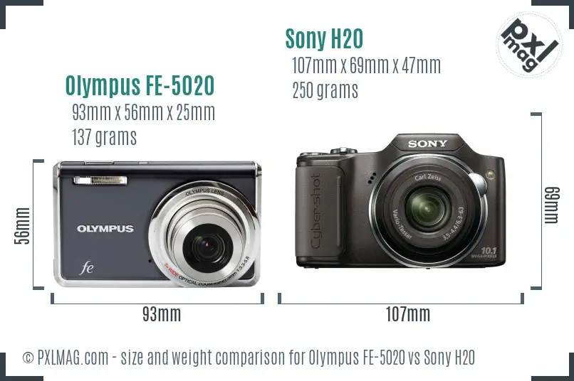 Olympus FE-5020 vs Sony H20 size comparison