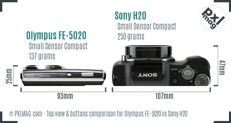 Olympus FE-5020 vs Sony H20 top view buttons comparison