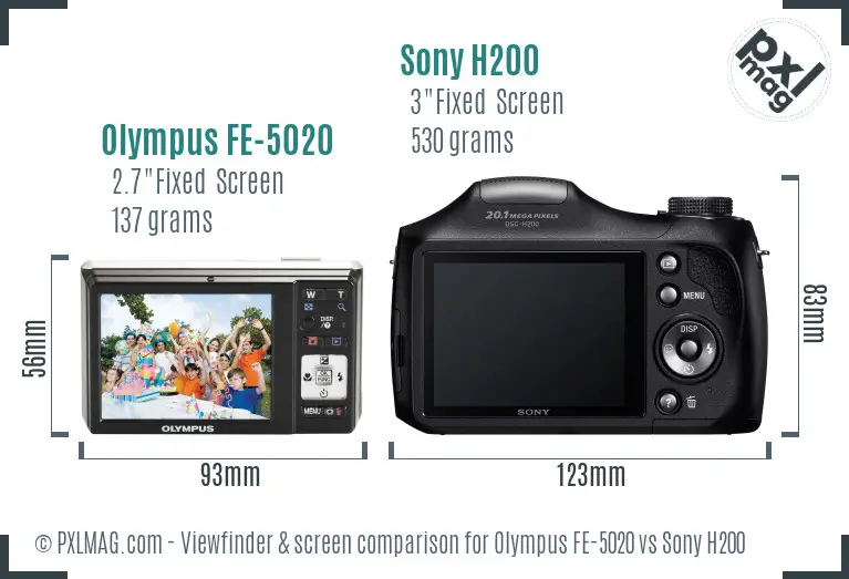 Olympus FE-5020 vs Sony H200 Screen and Viewfinder comparison