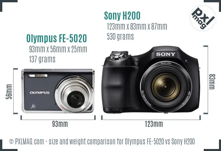 Olympus FE-5020 vs Sony H200 size comparison