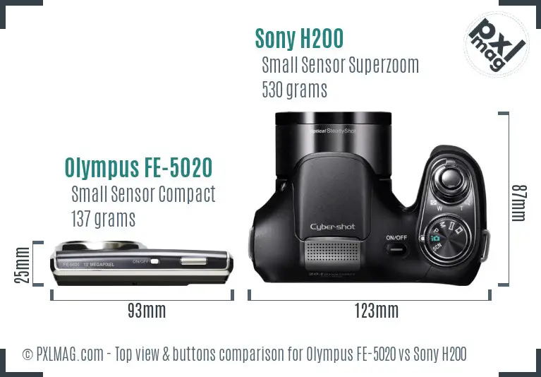Olympus FE-5020 vs Sony H200 top view buttons comparison
