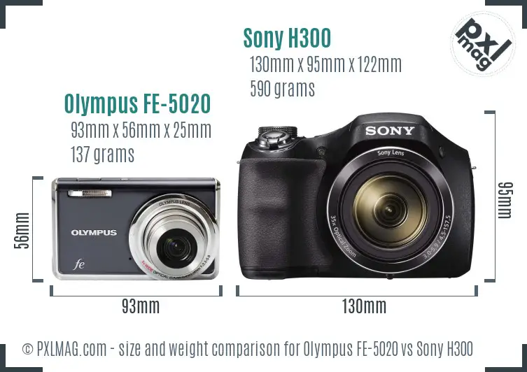 Olympus FE-5020 vs Sony H300 size comparison
